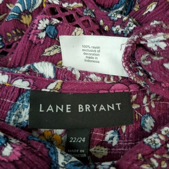Lane Bryant Peasant Top Plus Size 22/24 High Low Floral V-Neck Rayon Purple - Picture 6 of 6